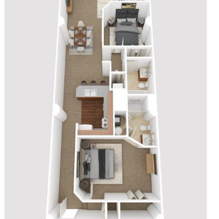 Unique Two Bedroom Floorplan 